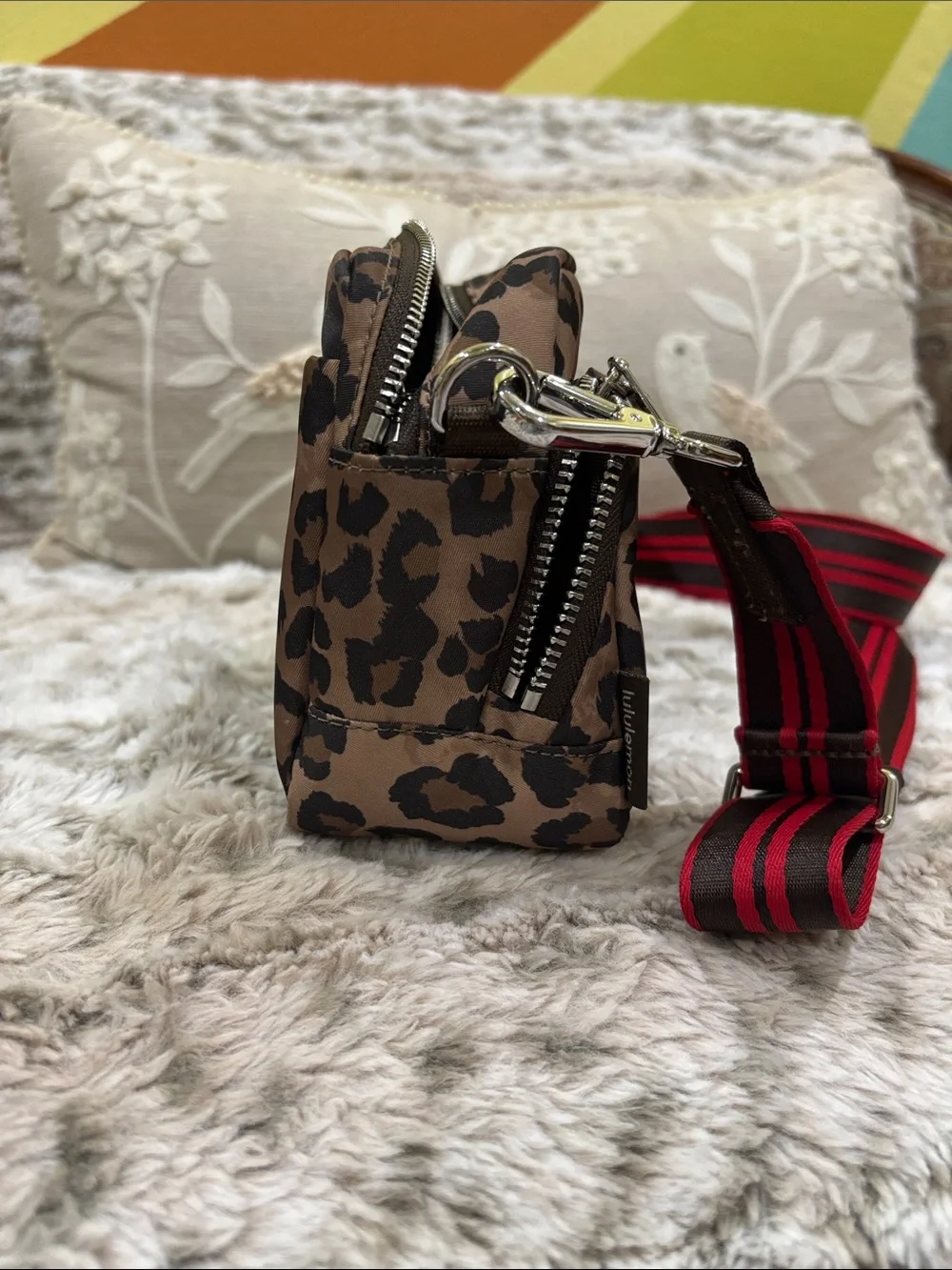 lululemon athletica Leopard Print Crossbody with Red-Striped Strap